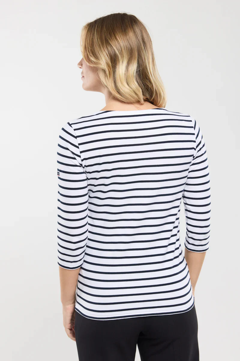 ARMOR LUX LADIES 3/4 SLEEVE T-SHIRT - WHITE/ RICH NAVY - Image 4