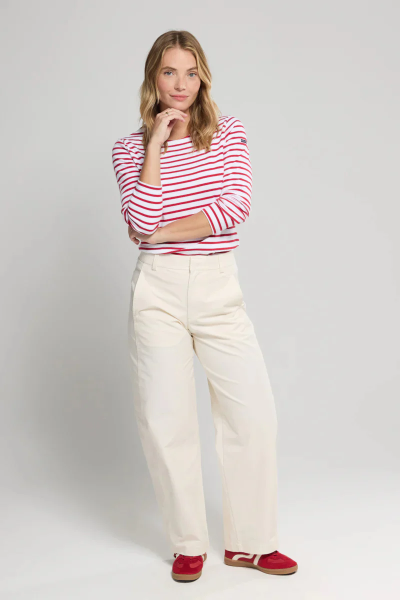 ARMOR LUX LADIES HERITAGE BRETON SHIRT L/S - WHITE/ BRAISE - Image 2