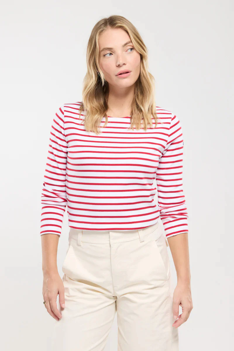 ARMOR LUX LADIES HERITAGE BRETON SHIRT L/S - WHITE/ BRAISE - Image 3
