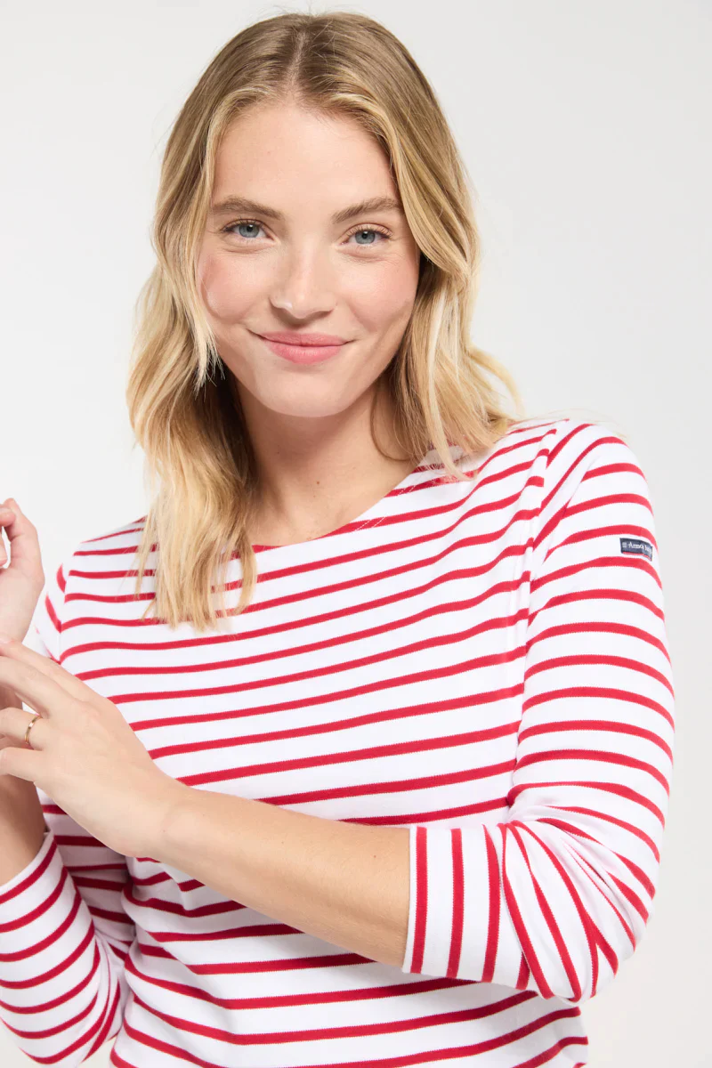 ARMOR LUX LADIES HERITAGE BRETON SHIRT L/S - WHITE/ BRAISE - Image 5