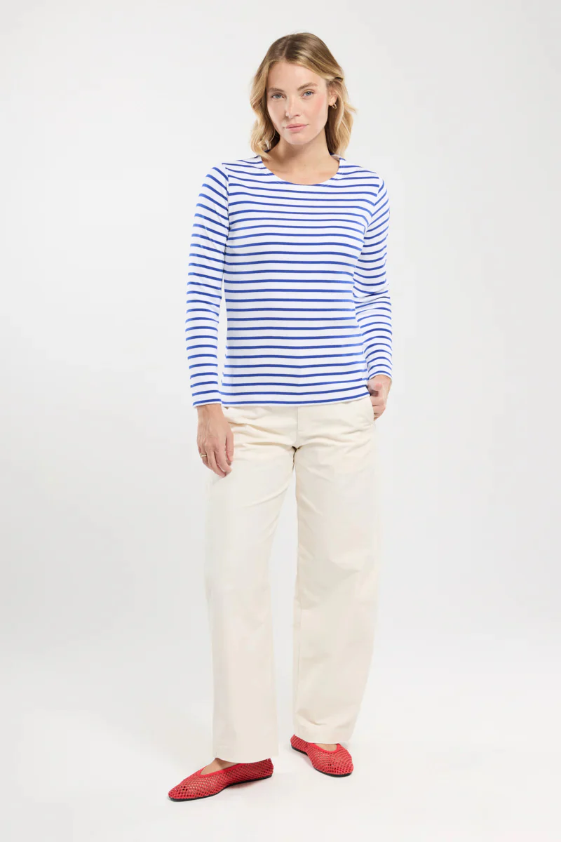 ARMOR LUX LADIES HERITAGE BRETON SHIRT L/S - WHITE/ ETOILE ROYAL BLUE - Image 2