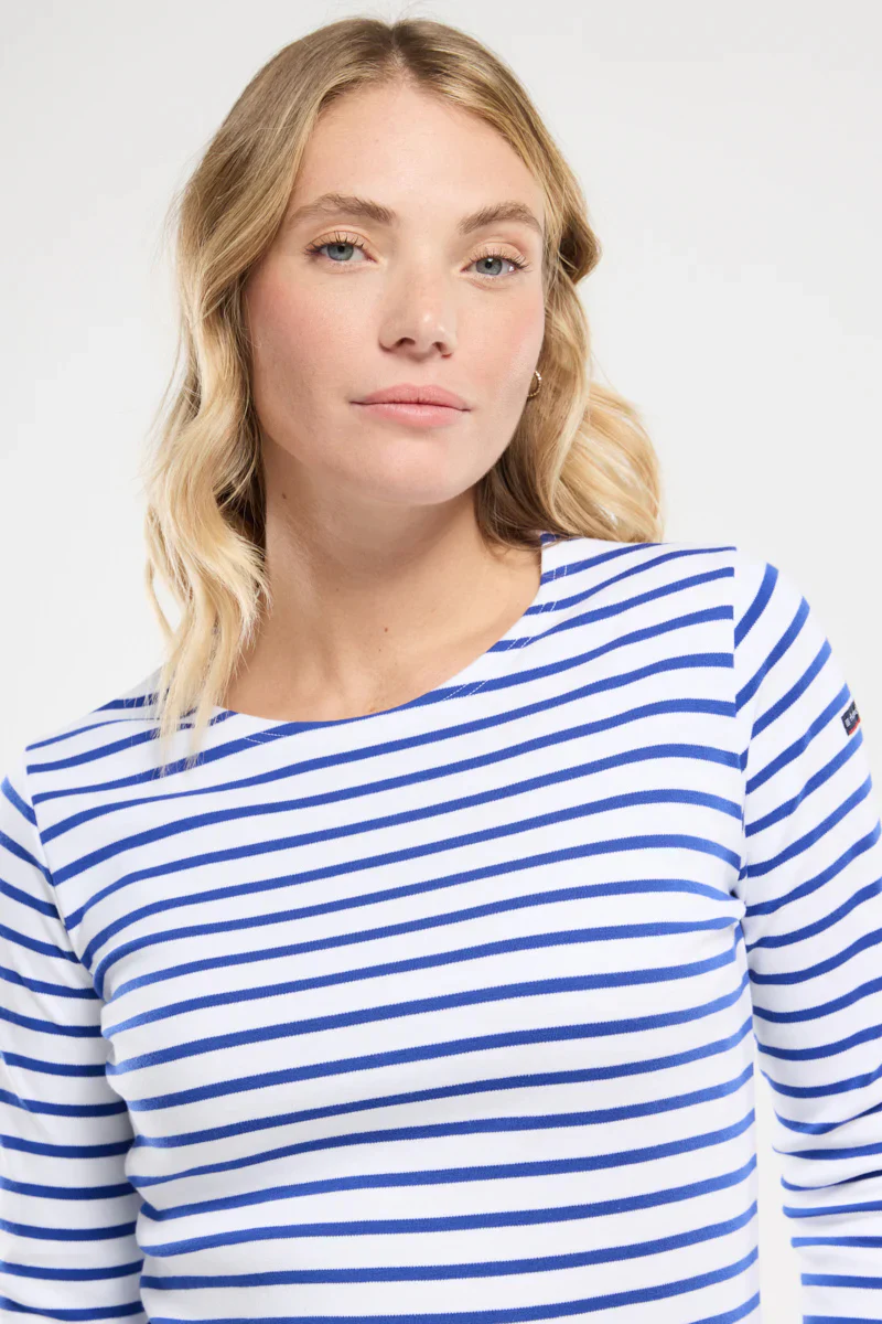 ARMOR LUX LADIES HERITAGE BRETON SHIRT L/S - WHITE/ ETOILE ROYAL BLUE - Image 3