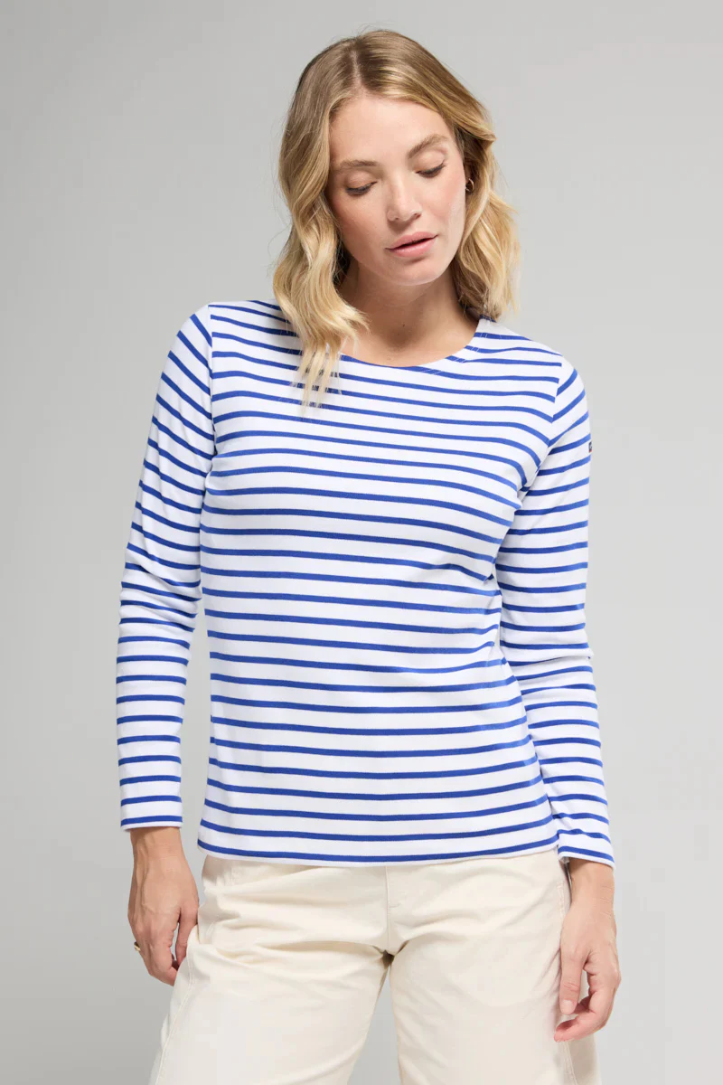 ARMOR LUX LADIES HERITAGE BRETON SHIRT L/S - WHITE/ ETOILE ROYAL BLUE - Image 5