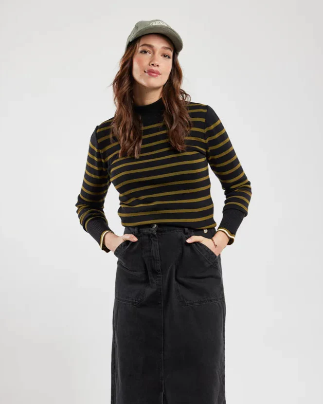 ARMOR LUX LADIES STAND UP COLLAR SWEATER - FIR GREEN/ BLACK - Image 3