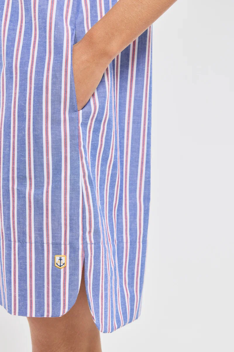 ARMOR LUX STRIPED SHIRT DRESS - SEAL/ECRU/ ROUGE - Image 10
