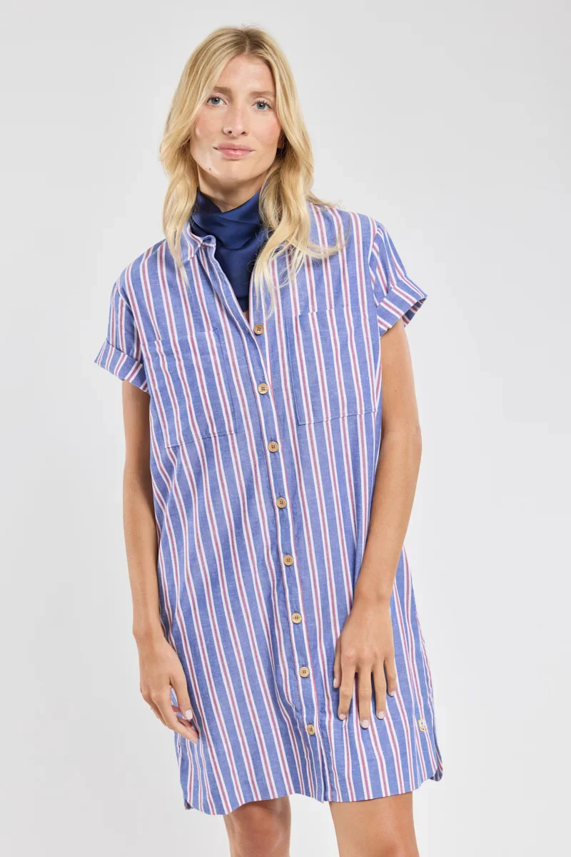 ARMOR LUX STRIPED SHIRT DRESS - SEAL/ECRU/ ROUGE - Image 7
