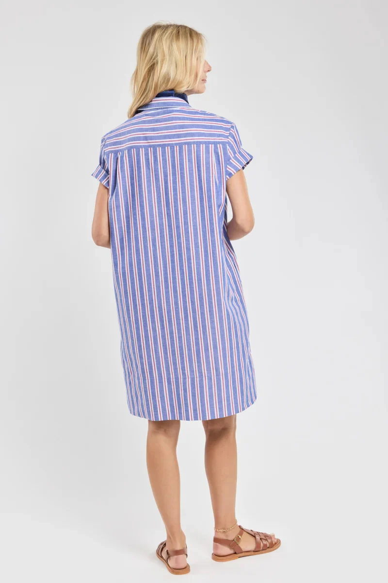 ARMOR LUX STRIPED SHIRT DRESS - SEAL/ECRU/ ROUGE - Image 8