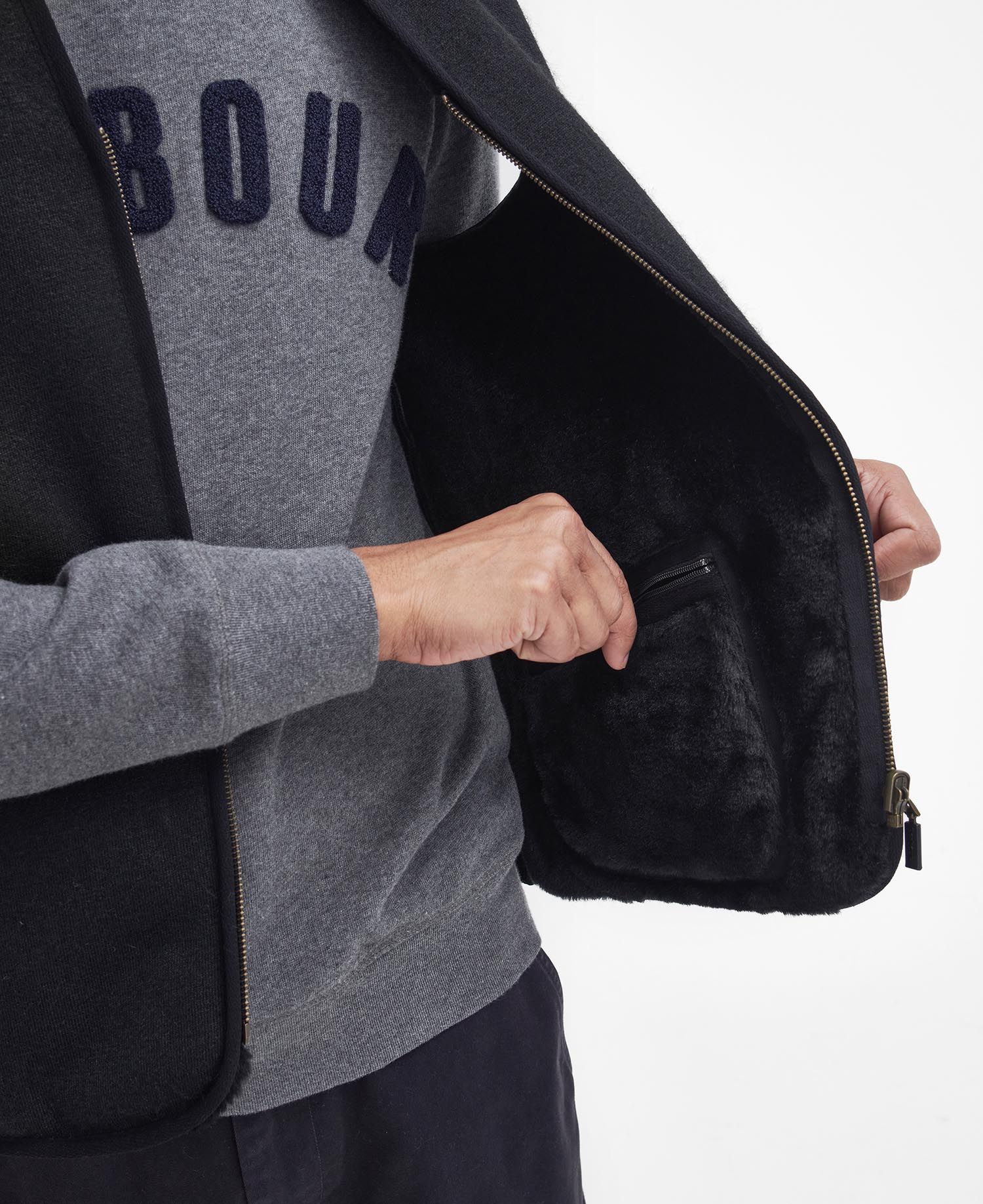BARBOUR WARM PILE ZIP JACKET LINER - BLACK - Image 5