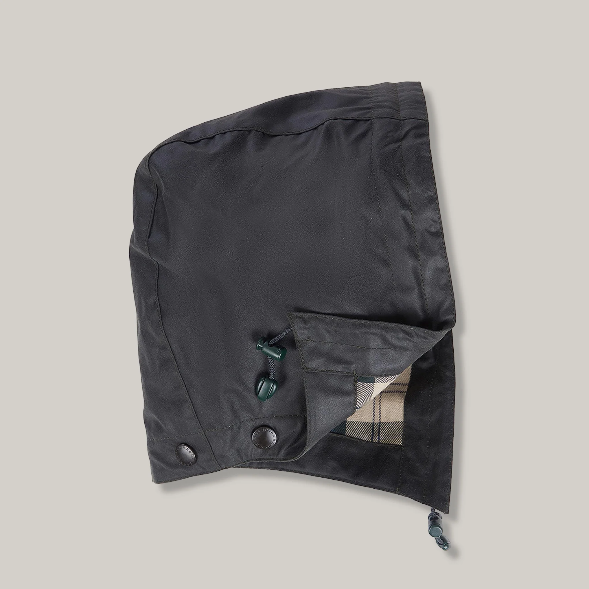 BARBOUR WAXED COTTON HOOD W/ TARTAN LINING - SAGE - Image 2