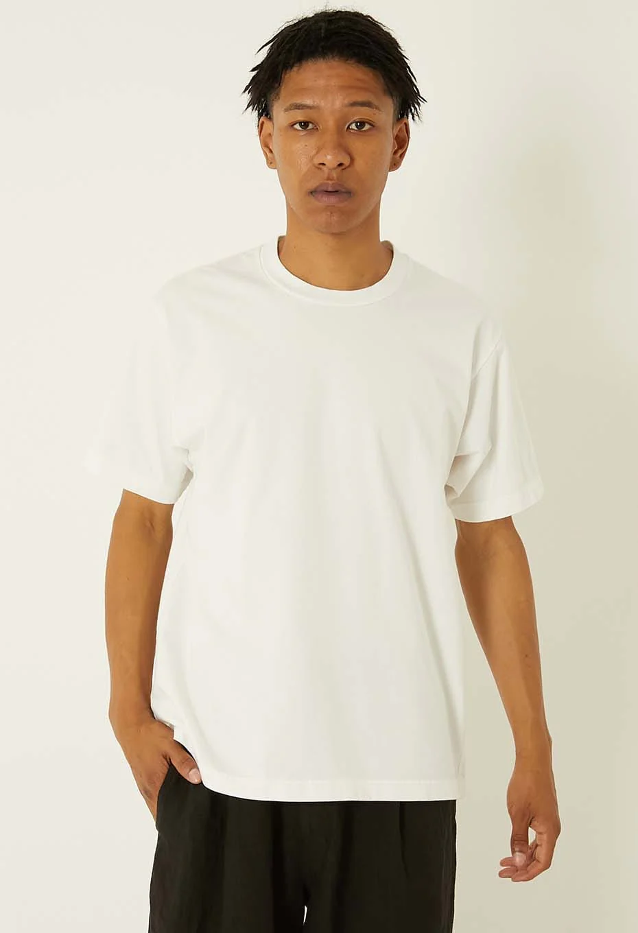 BLUE BLUE JAPAN KNITTED ORGANIC COTTON HIGH GUAGE SLUB SS TEE - WHITE - Image 7