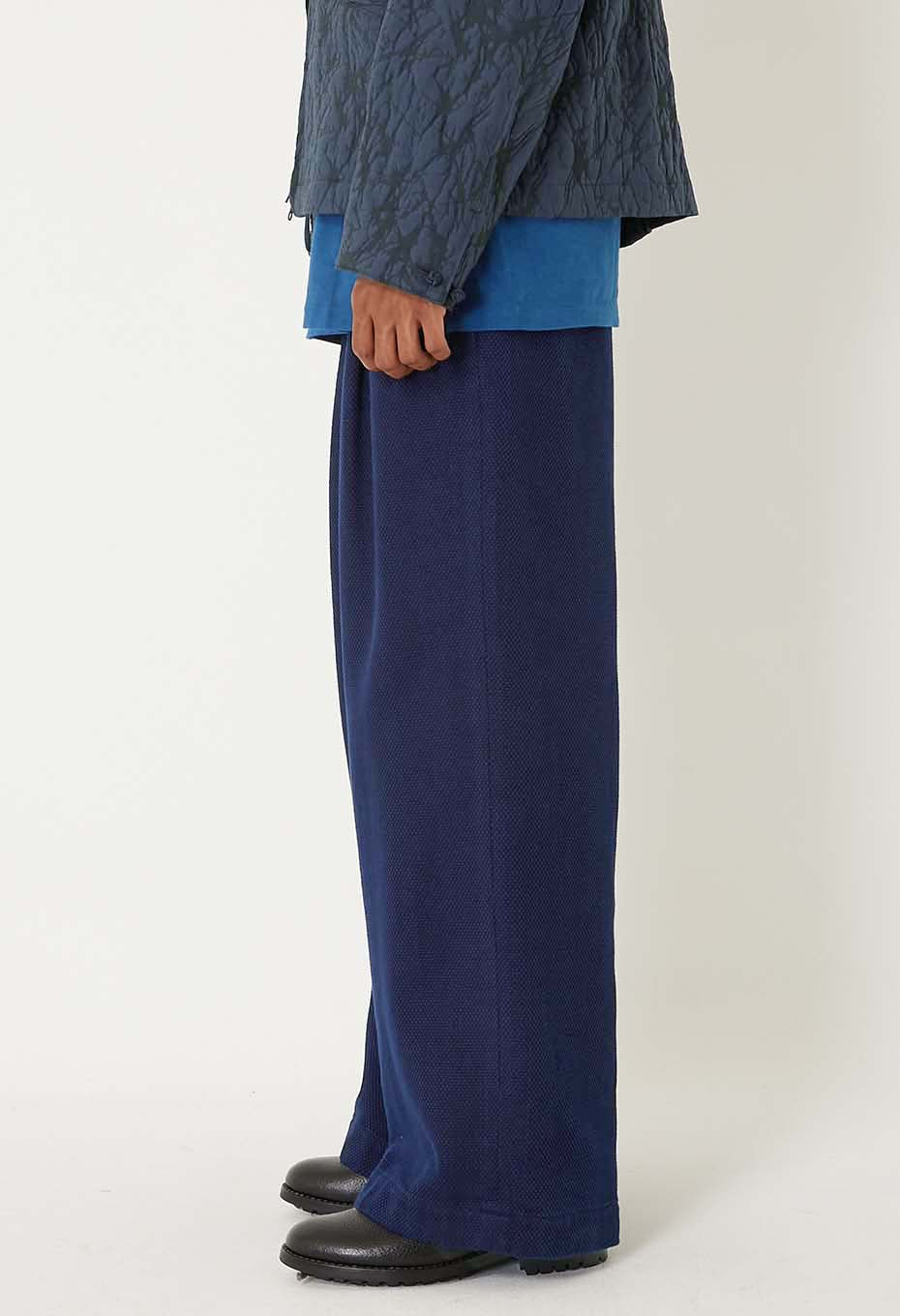 BLUE BLUE JAPAN PURE INDIGO LIGHT SASHIKO TUCKED WIDE PANTS - Image 3