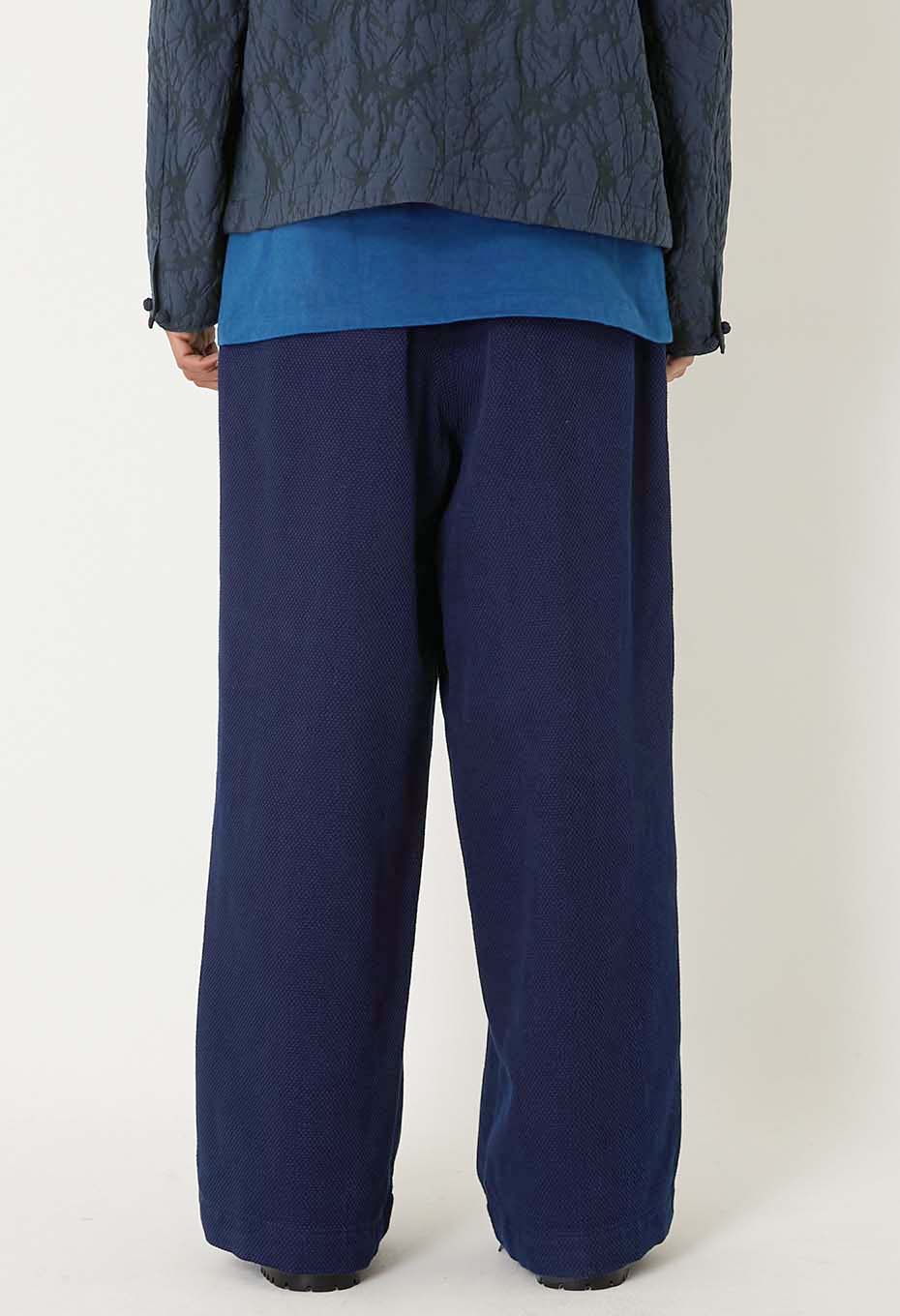 BLUE BLUE JAPAN PURE INDIGO LIGHT SASHIKO TUCKED WIDE PANTS - Image 4
