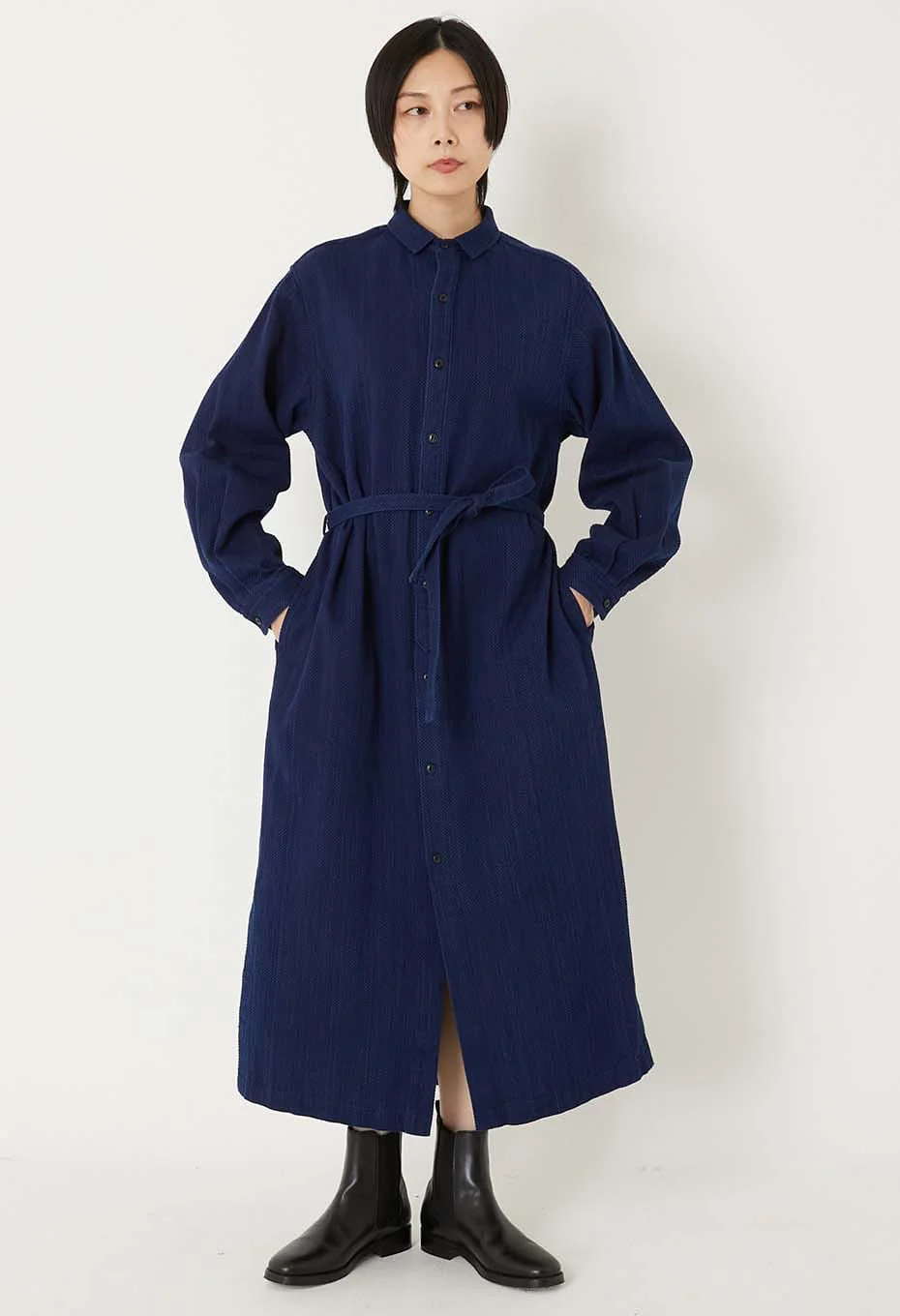 BLUE BLUE JAPAN WOMENS KASEZOME SASHIKO SHIRT DRESS - INDIGO - Image 7