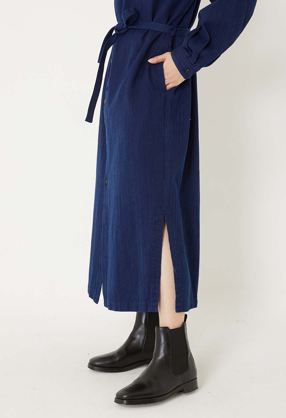 BLUE BLUE JAPAN WOMENS KASEZOME SASHIKO SHIRT DRESS - INDIGO - Image 8