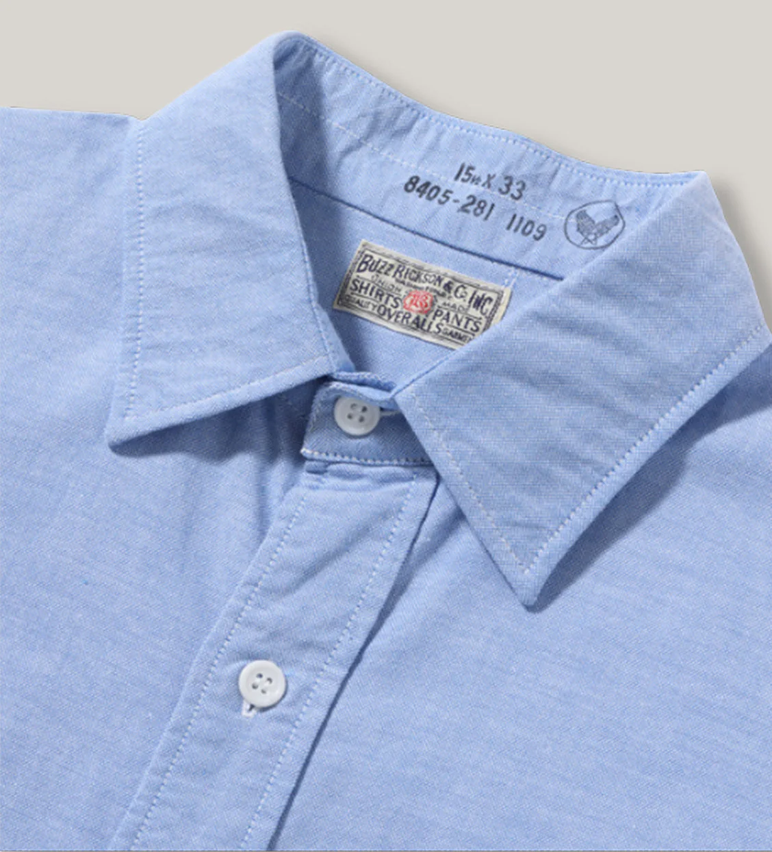 BUZZ RICKSON x PPHH - 4OZ COTTON OXFORD CLOTH SHIRT - BLUE - Image 3