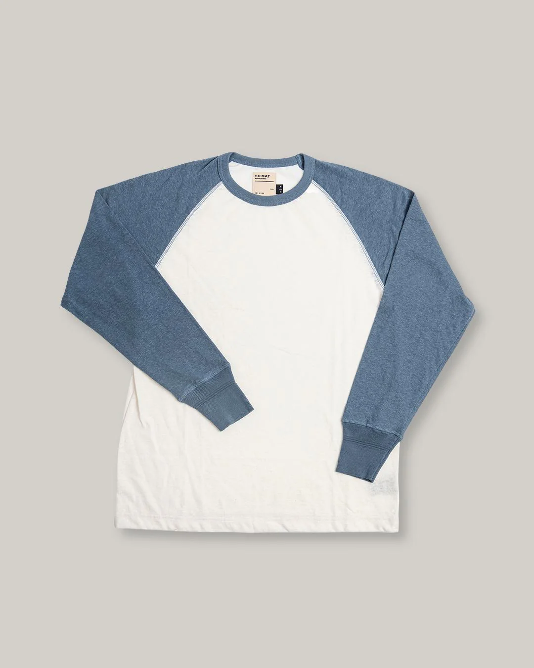 HEIMAT COTTON/ HEMP CONTRAST T-SHIRT - SEASHELL/ TRAIL BLUE