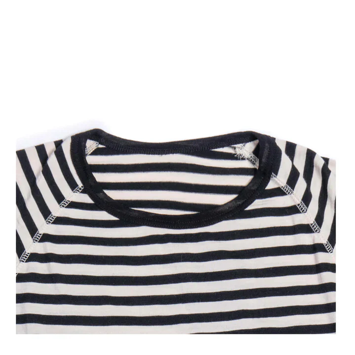 HEIMAT MERINO RAGLAN STRIPE LONG SLEEVE TEE - SCHWARZ/ SEASHELL - Image 3