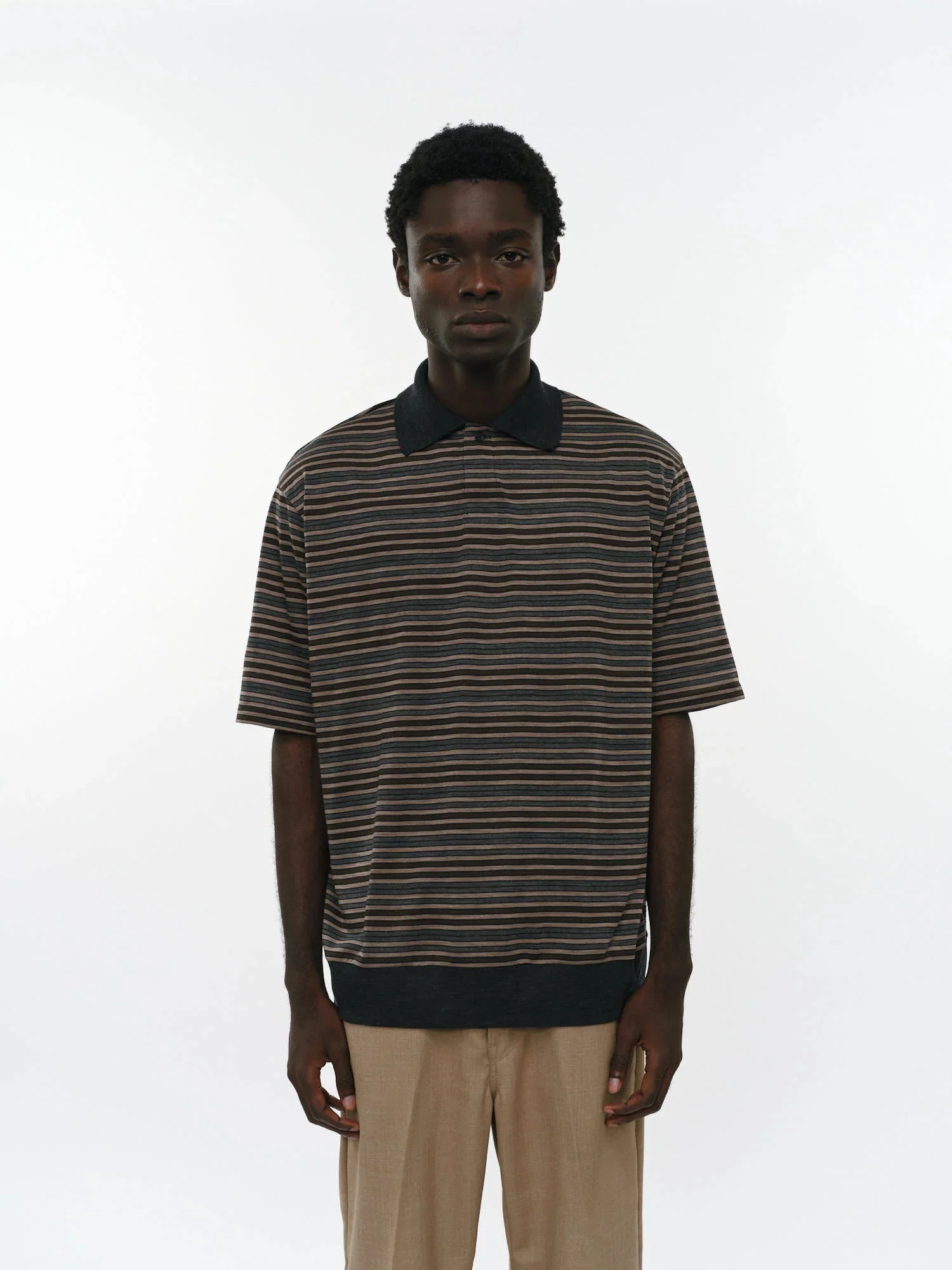 MARKA ONE BUTTON POLO S/S TEE - BEIGE BORDER - Image 4