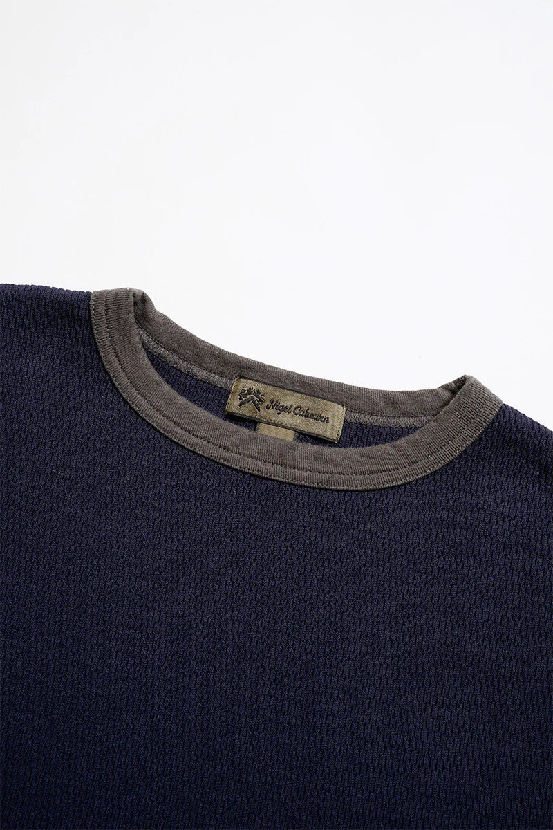 NIGEL CABOURN MAINLINE BASEBALL T-SHIRT HONEYCOMB KNIT - NAVY - Image 3