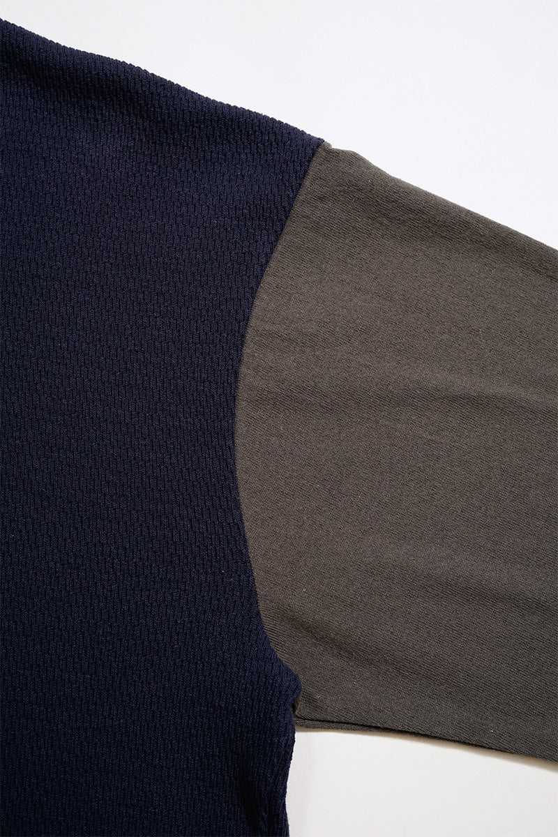 NIGEL CABOURN MAINLINE BASEBALL T-SHIRT HONEYCOMB KNIT - NAVY - Image 5