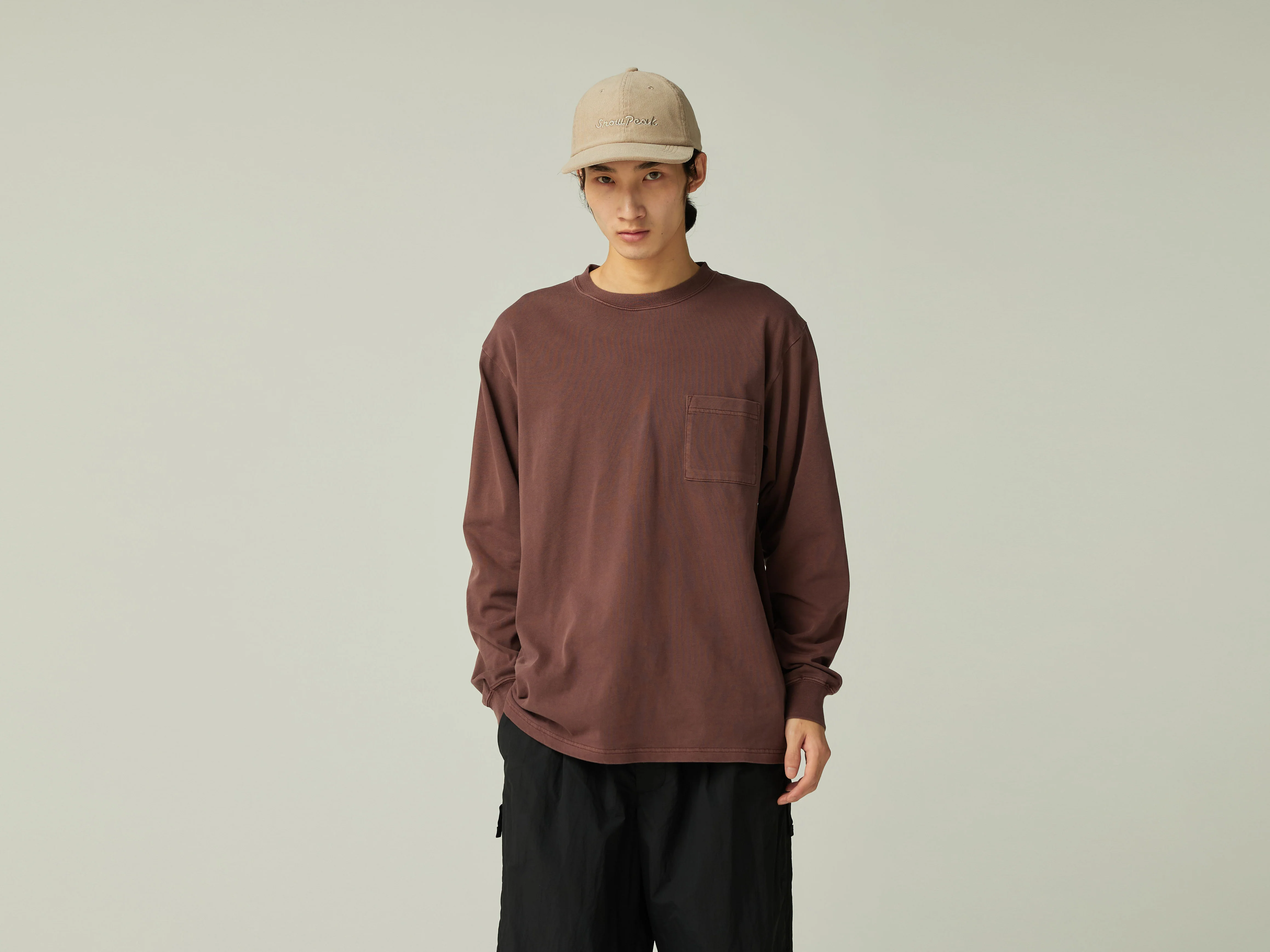 SNOW PEAK GARMENT DYED L/S T-SHIRT - BURGUNDY - Image 4