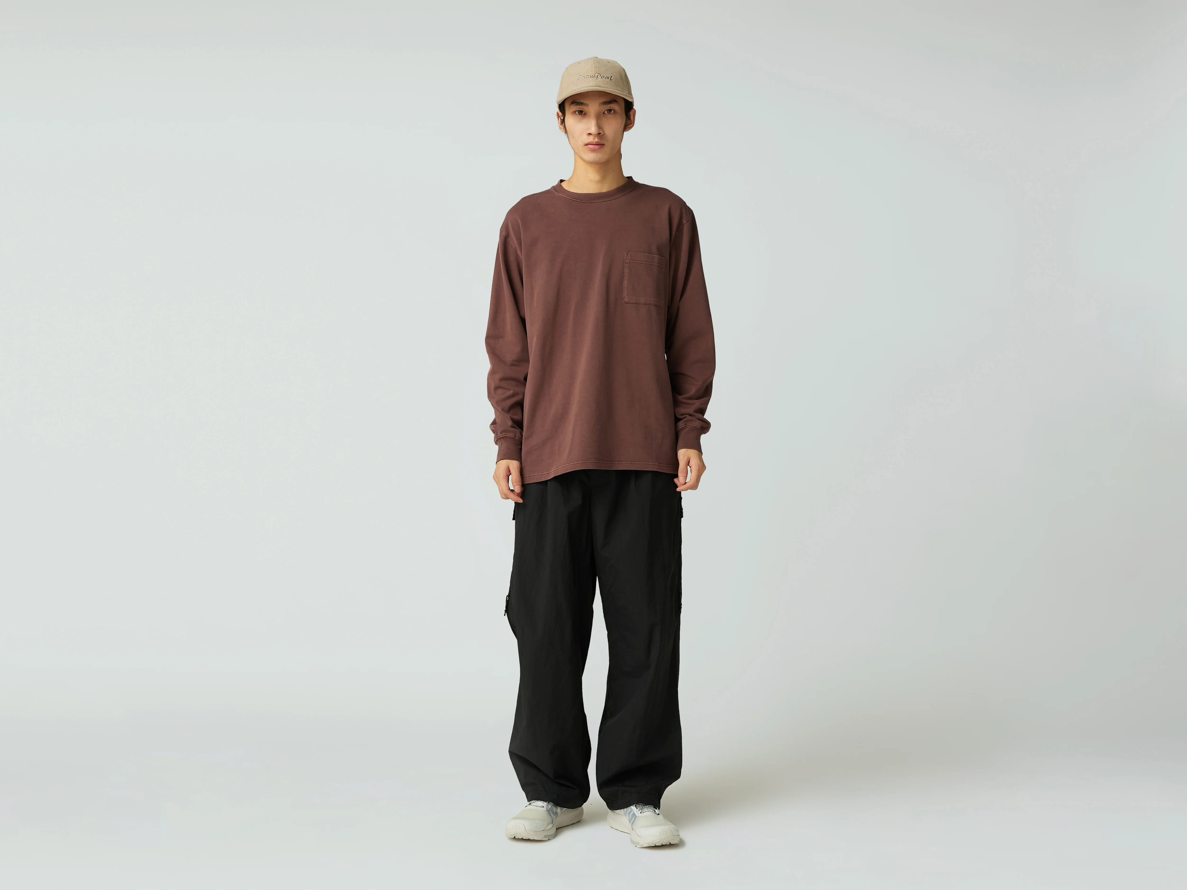 SNOW PEAK GARMENT DYED L/S T-SHIRT - BURGUNDY - Image 5