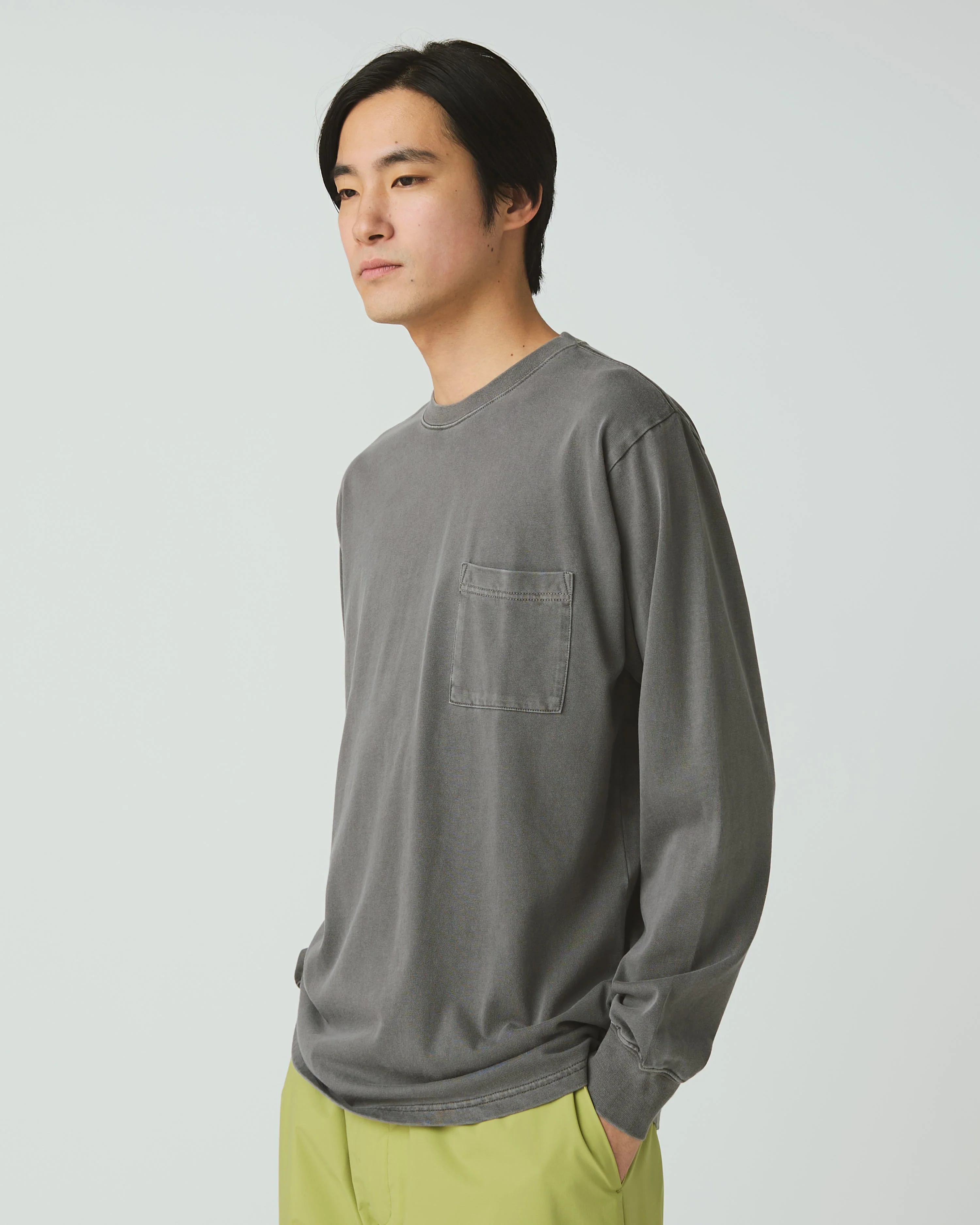 SNOW PEAK GARMENT DYED L/S T-SHIRT - CHARCOAL - Image 5