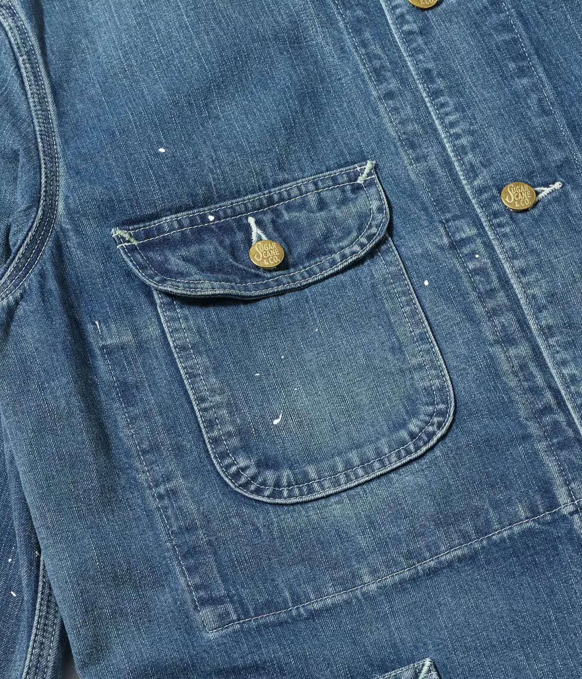 SUGAR CANE 11oz. BLUE DENIM WORK COAT AGED MODEL - Image 5