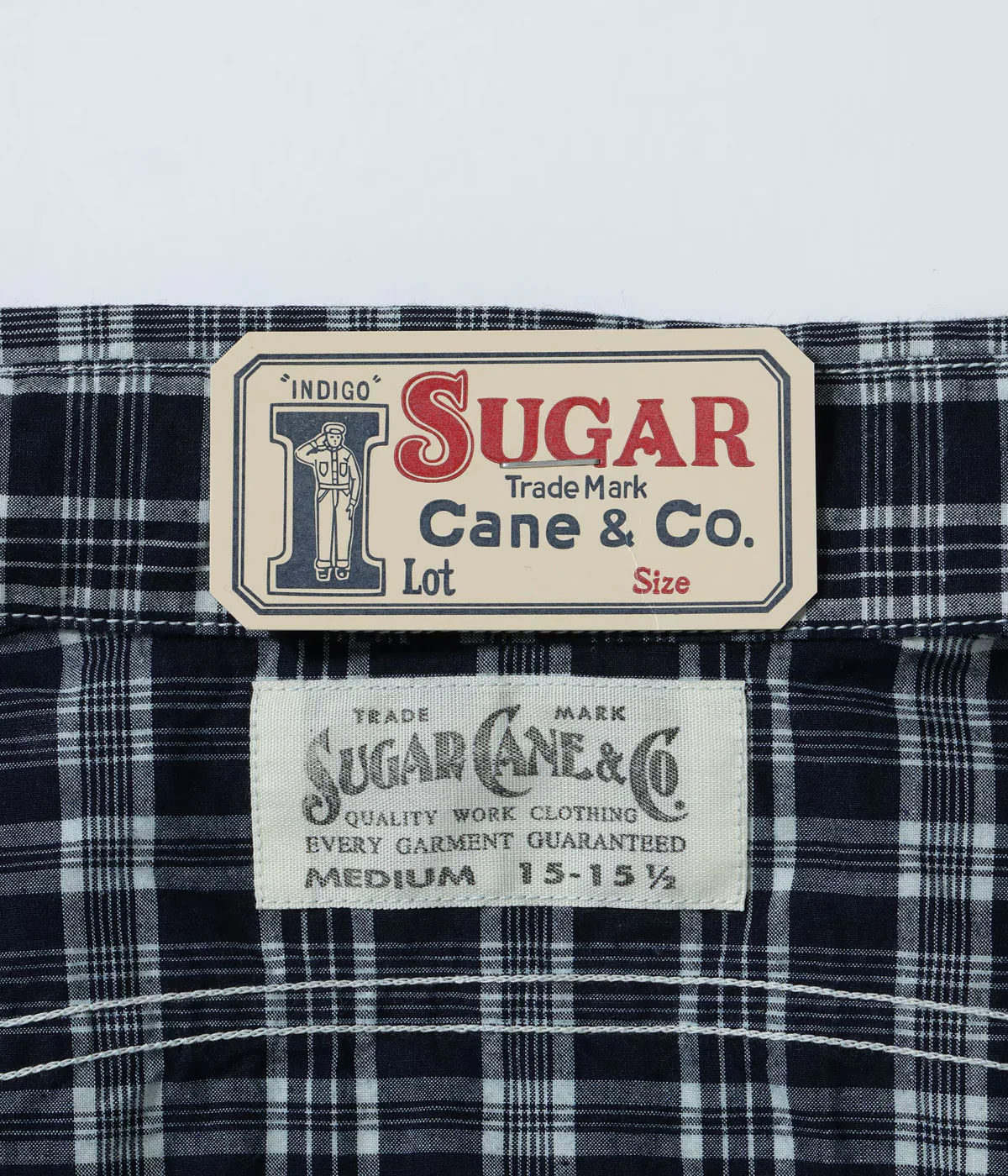 SUGAR CANE 'FICTION ROMANCE' INDIGO CHECK WORK SHIRT - NAVY - Image 3