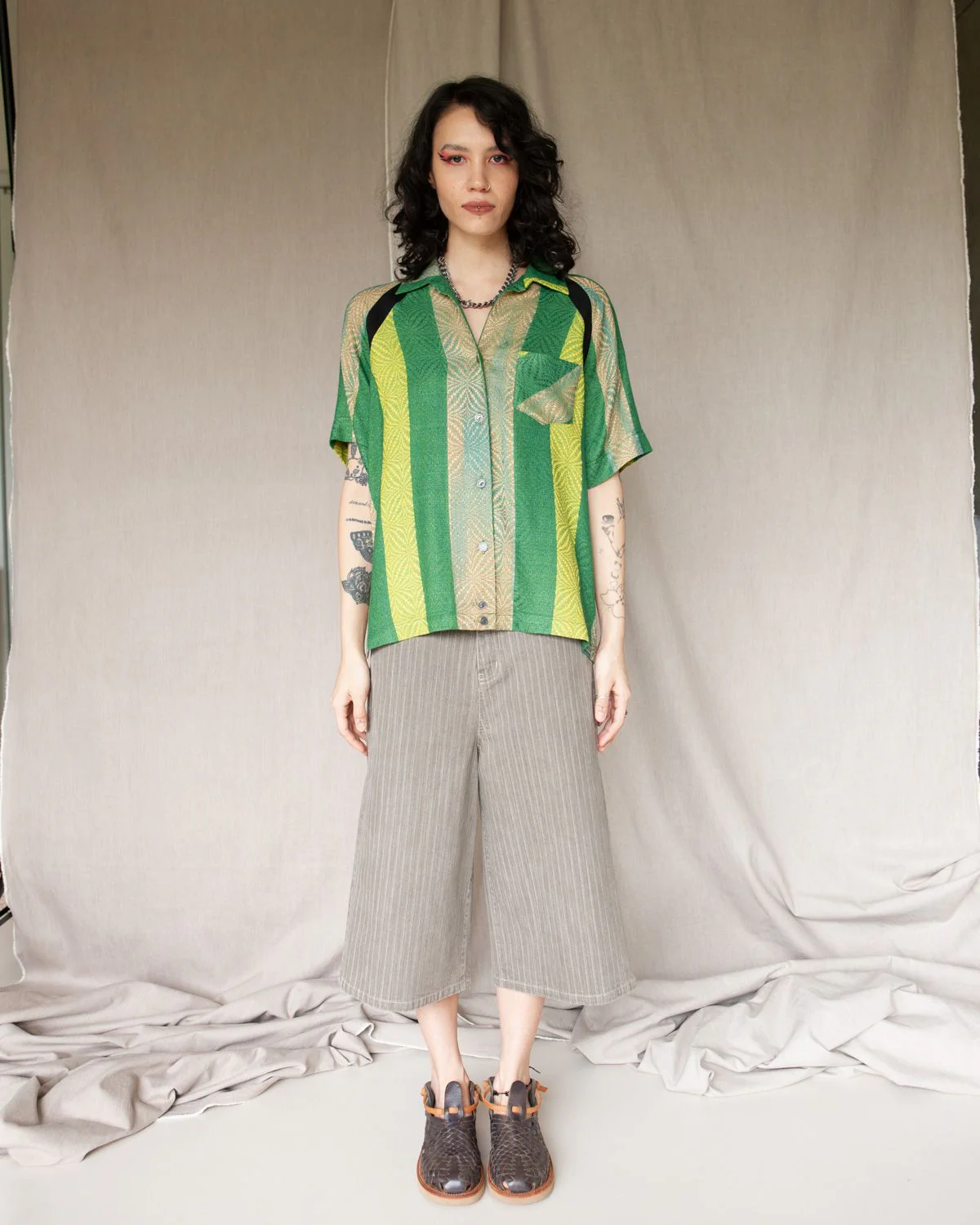 W'MENSWEAR BOWLING SHIRT - GREEN STRIPE - Image 3