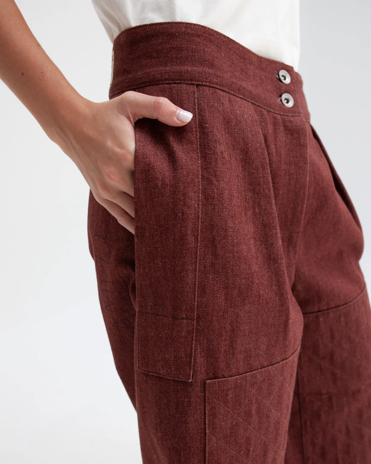 W'MENSWEAR BURNOUT PANTS - BROWN DENIM - Image 5