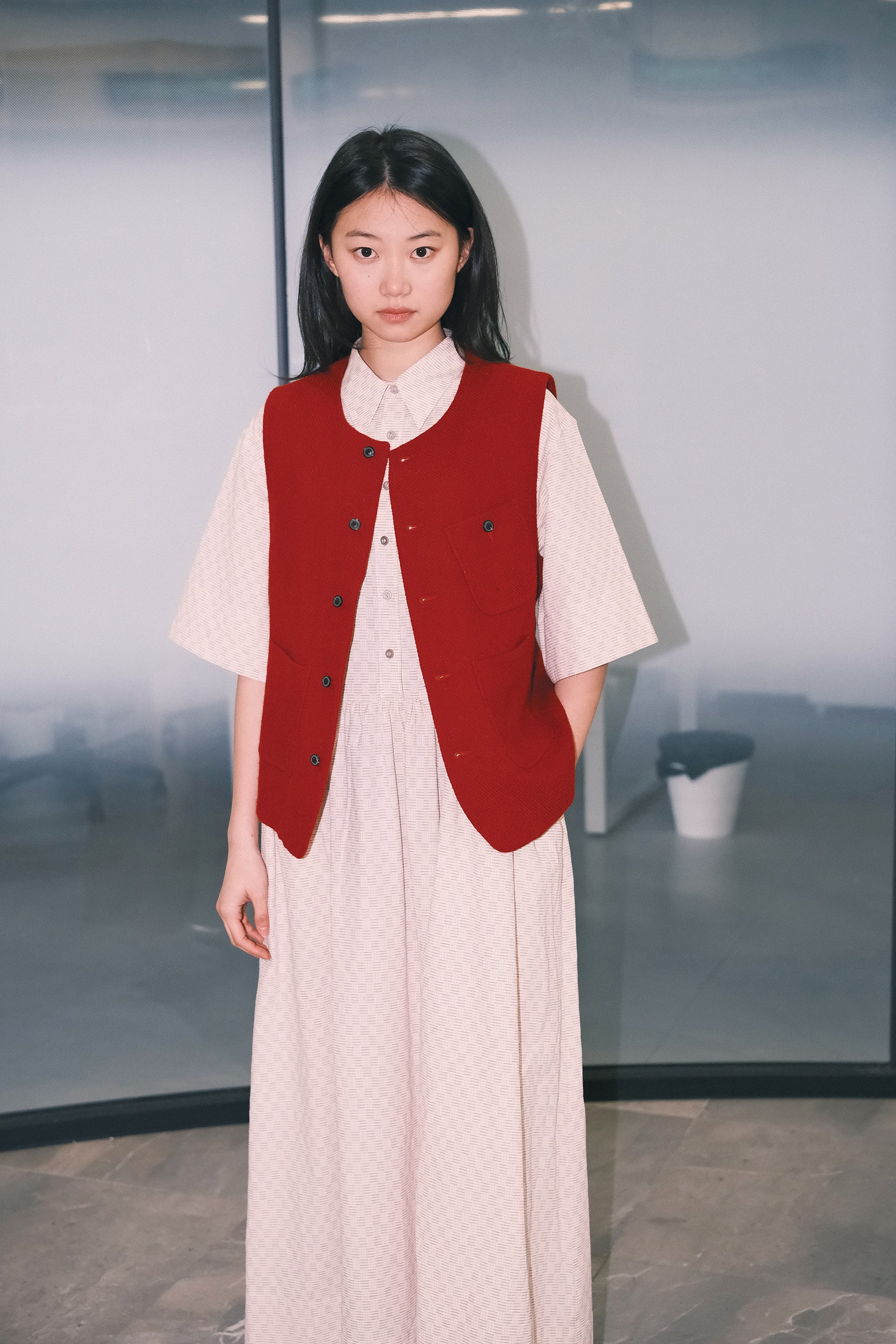 WORK WORKS OVERSIZED GATHERED PULLOVER DRESS - RED TEXTURED - Image 5