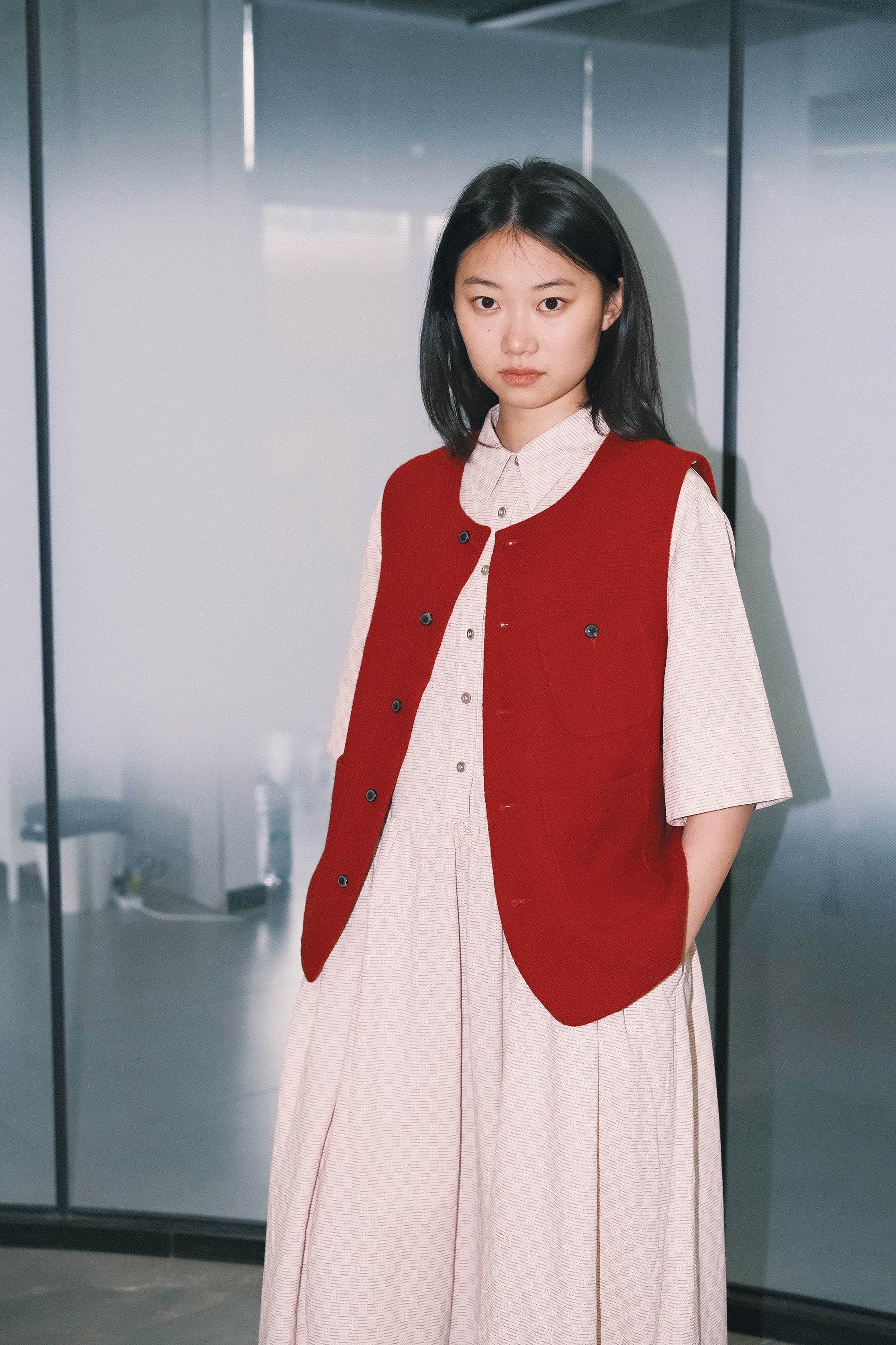 WORK WORKS OVERSIZED GATHERED PULLOVER DRESS - RED TEXTURED - Image 6