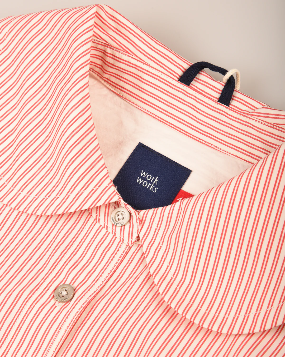 WORK WORKS WOMEN'S ROUND COLLAR SHIRT - RED STRIPE - Image 4